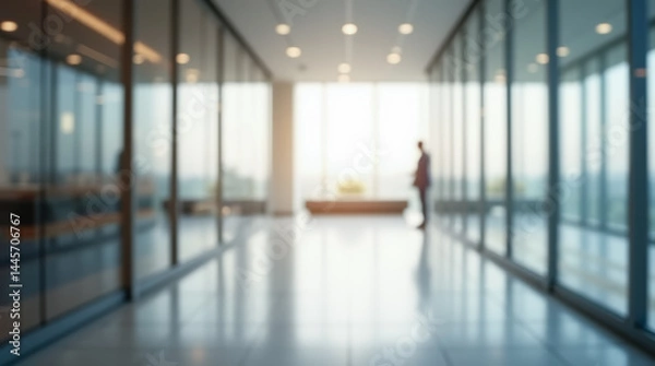 Fototapeta Image of a bright office hallway with defocused effect. Perfect for background or backdrop in business concept