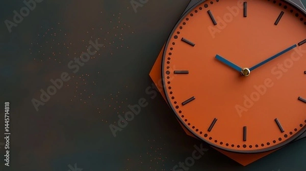 Fototapeta Vibrant orange clock against a dark background, showcasing time and minimalistic design elements