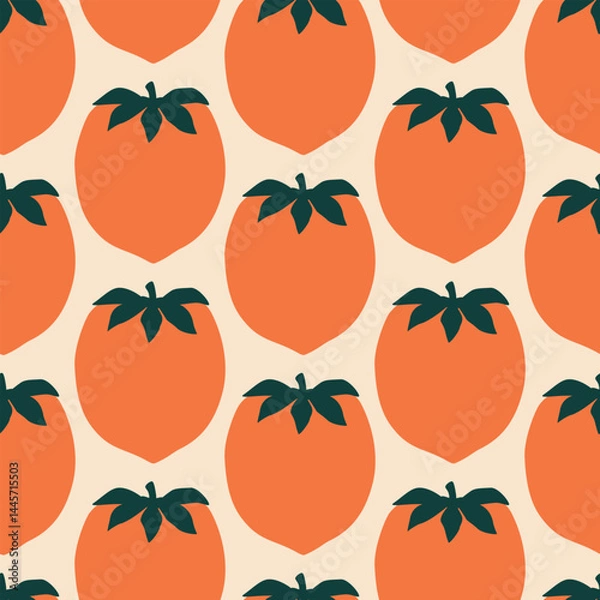 Obraz Persimmons hand drawn vector illustration. Ripe fruit in flat style seamless pattern for kitchen fabric or wallpaper.