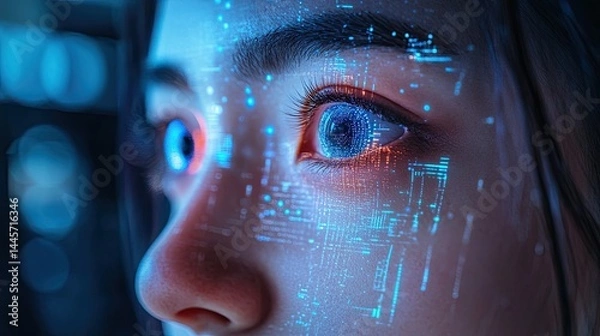 Obraz High-tech computer vision technology analyzing images and videos for object detection and facial recognition. 