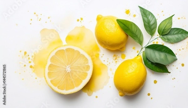 Obraz creative layout made of lemon and watercolor spots on the background flat lay food concept lemon on white background