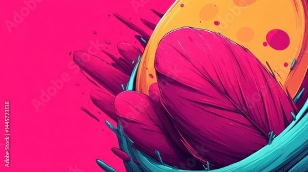 Fototapeta Abstract background with bold pink leaves, blending generative algorithms and strong brushstrokes, creating a dynamic and futuristic energy.