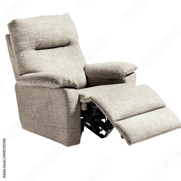 Fototapeta Comfortable beige fabric recliner chair with adjustable footrest in a modern living room setting offe relaxation and support for reading resting and leisure activities