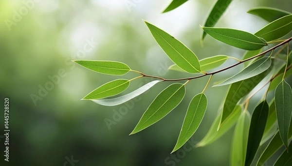 Obraz fresh eucalyptus leaves on tree twig a green foliage commonly known as gums or eucalypts plant