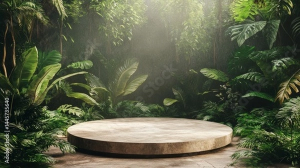 Obraz Round Stone Platform in Lush Tropical Jungle Setting