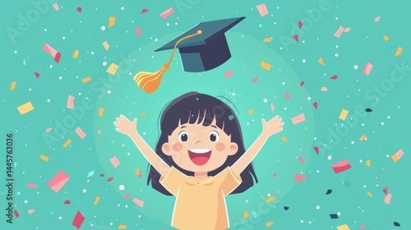 Obraz Cheerful graduate tossing cap with confetti perfect for academic success or celebration event graphics