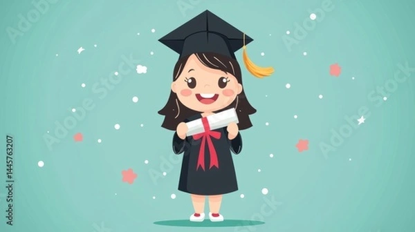 Obraz Joyful graduate girl wearing cap and gown with confetti perfect for academic achievement or festive graphics