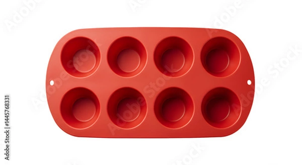 Fototapeta Red silicone muffin mold on transparent background, top view