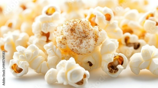 Fototapeta A close-up shot of popcorn kernels partially covered with seasoning, hinting at the flavor possibilities before popping.