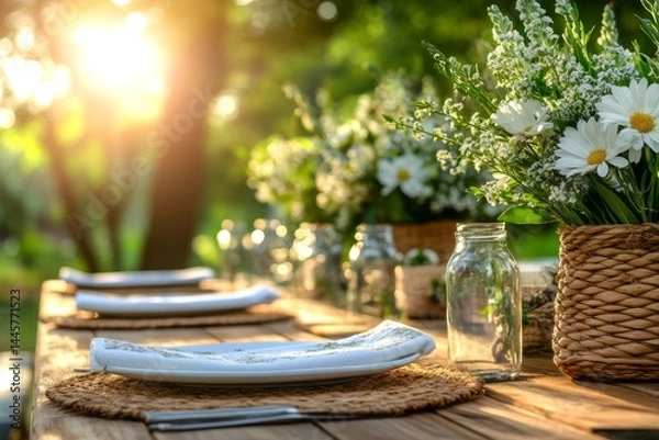 Obraz An elegant outdoor table setting. Generative AI