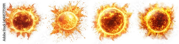 Obraz fiery sun burst graphic artwork with flames and glowing core on transparent background