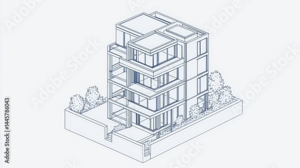 Fototapeta Isometric representation of a contemporary multi-story structure.