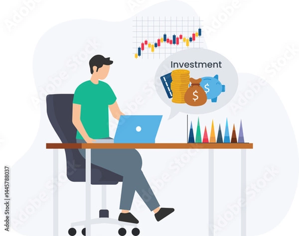 Fototapeta A business investor focuses on capital growth or equity ownership, seeking ROI and/or dividend income through startup investment or private equity. Strategic decisions involve venture capital