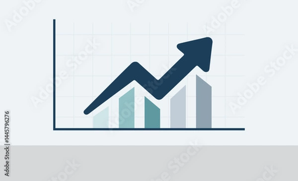 Fototapeta Rising trend with bar graph and upward arrow on grid background vector illustration