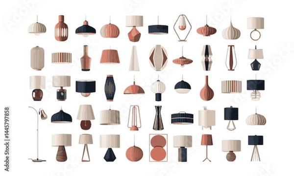 Fototapeta A flat modern vector illustration of a collection of various stylish lamps, easily editable.