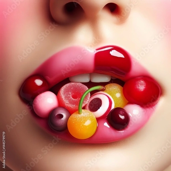 Fototapeta  Candy Features Surreal Portrait - Playful Sweet Treat Macro Art
