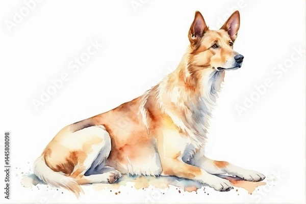 Fototapeta Watercolor painting of a dog symbolizing the Chinese zodiac, artistic depiction of loyal animal life in traditional Eastern style with soft brushstroke expression