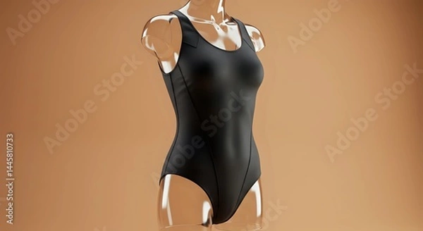 Obraz Black Swimsuit Displayed on a Clear Mannequin Against a Brown Background