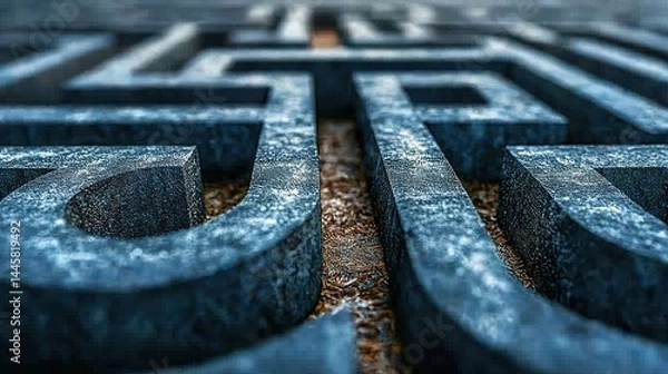 Fototapeta Detailed stone maze view, complexity and challenges ahead