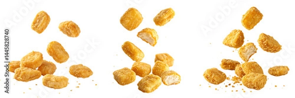 Fototapeta  Set of corn flakes falling from the sky isolated on a transparent background.