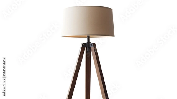 Fototapeta Modern Tripod Floor Lamp with Beige Shade for Contemporary Interior Design