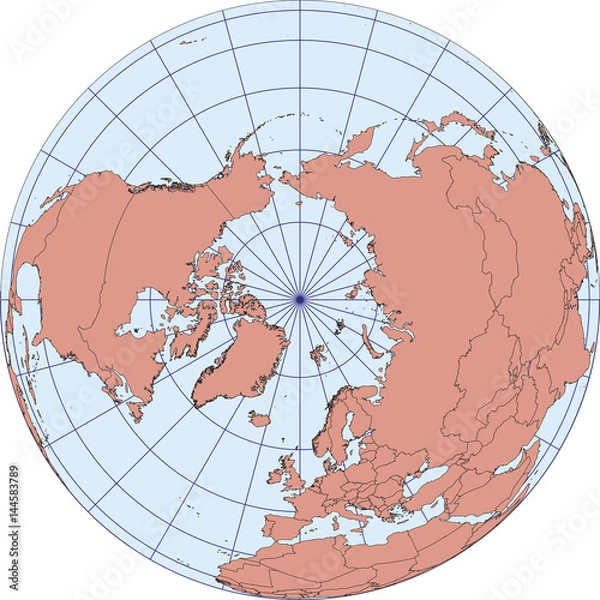 Fototapeta North Pole earth globe vector map