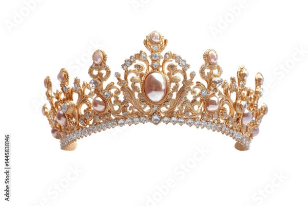 Fototapeta Elegant gold tiara adorned with pearls sparkling diamonds reflecting royal luxury intricate design
