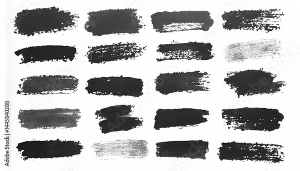 Fototapeta Various black paint strokes showcasing texture and creativity for artistic design projects