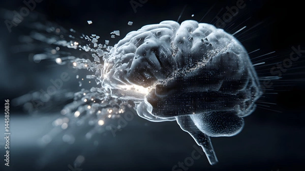 Fototapeta Cognitive Spark: An evocative, artistic rendering of the human brain, awash in a vibrant display of neural activity, representing the power of thought, knowledge, and mental processes.