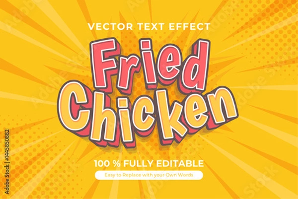 Obraz Fried Chicken, Editable Vector Text Effect with Comic Book Style