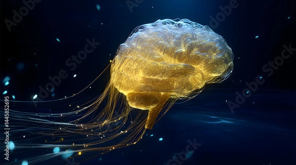 Fototapeta Illuminating the Mind: A captivating visual representation of the human brain, a glowing structure amidst a dark, celestial backdrop, symbolizing the power and mystery of thought and cognition.
