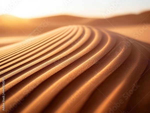 Obraz Majestic desert sand dunes with intricate ripples, golden sunlight casting dramatic shadows