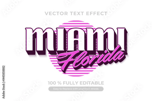 Obraz Fully editable Miami Florida text effect in a retro style and pink color