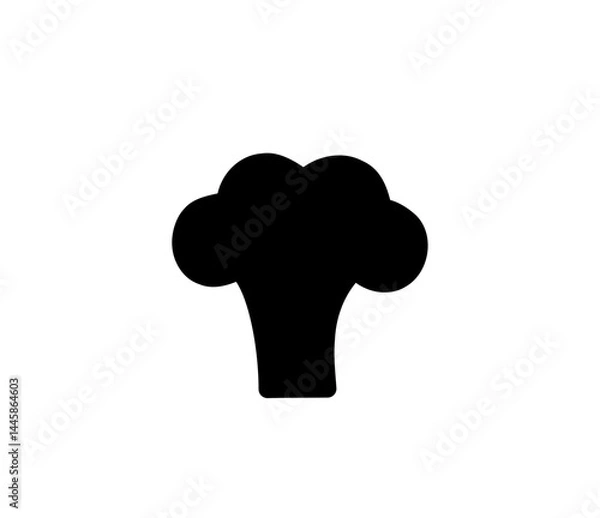 Fototapeta Simple black broccoli shape with a thick stem and round florets, food ingredient silhouette. on a transparent background