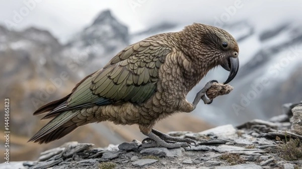 Fototapeta Kea Parrot Perched in Alpine Majesty