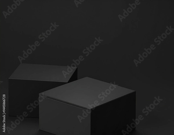 Obraz Black product podium display background stage on 3d luxury presentation showcase empty platform studio. Minimal stand dark scene pedestal backdrop with elegant advertising geometric mockup design