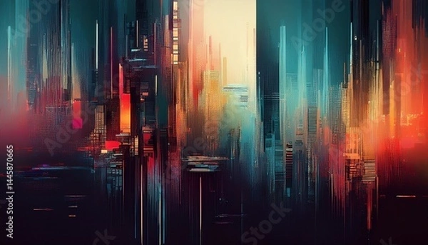 Obraz futuristic abstract background with dense pixelated interference erratic flickering glitch effects heavily distorted vintage screen grain dark ominous color tones digital dystopian aesthetic