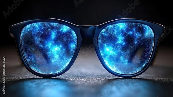 Fototapeta Glasses reflect the cosmos. Intricate cosmic view
