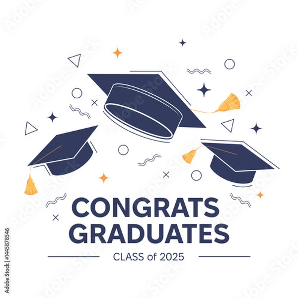 Fototapeta Class of 2025. Congratulations graduates design concept. Graduating cap and 2025 number against white background. Design elements of greeting card, invitation
