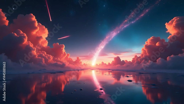 Fototapeta meteor abstract background abstract shooting star clean night sky subtle spark trail