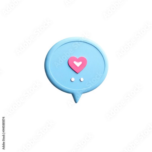 Fototapeta Blue speech bubble with heart isolated on transparent background