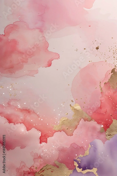 Fototapeta Abstract watercolor design featuring pink and gold hues on a textured background