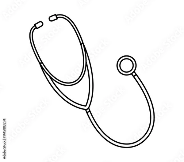 Obraz Hand drawn cute outline illustration of phonendoscope. Flat vector stethoscope medical device line art doodle. Health care treatment sticker, icon. Hospital examination or diagnostic. Isolated.
