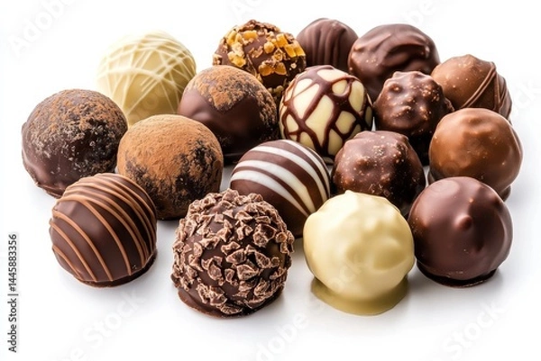 Fototapeta Assorted gourmet chocolate truffles a delightful mix of dark milk and white chocolate arranged on a