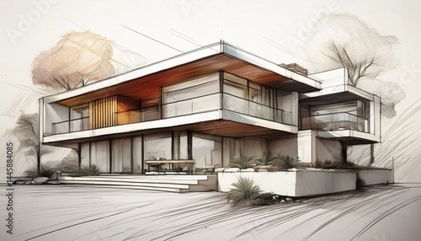 Fototapeta modern architectural sketch of a stylish house