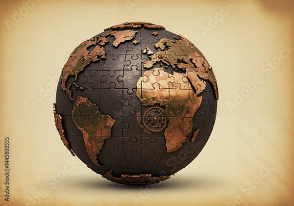 Obraz Earth Puzzle Globe on Vintage Background  