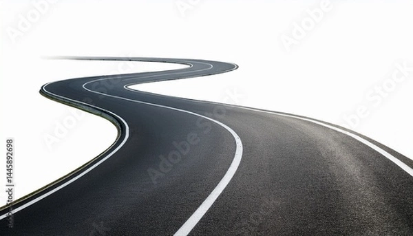 Obraz curved road with white markings winding highway isolated on white background asphalt highway