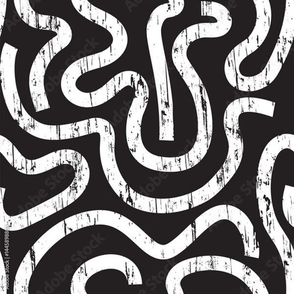 Fototapeta Bold textured curves lines. Monochrome abstract seamless pattern. Vector doodle graphic hand drawn illustration.