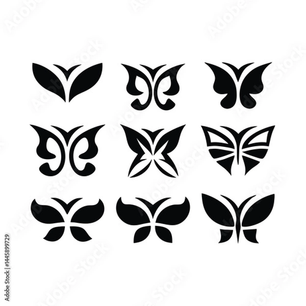 Fototapeta Monochrome Insect butterfly black winged gorgeous insect set isolated vector illustration