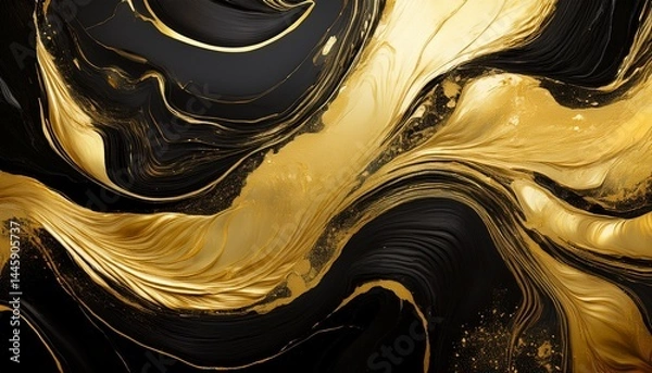 Obraz black and gold marbling texture background